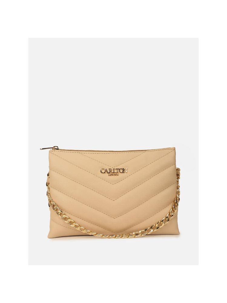 Carlton London Beige Quilted Chain Sling Bag (M)-image-35