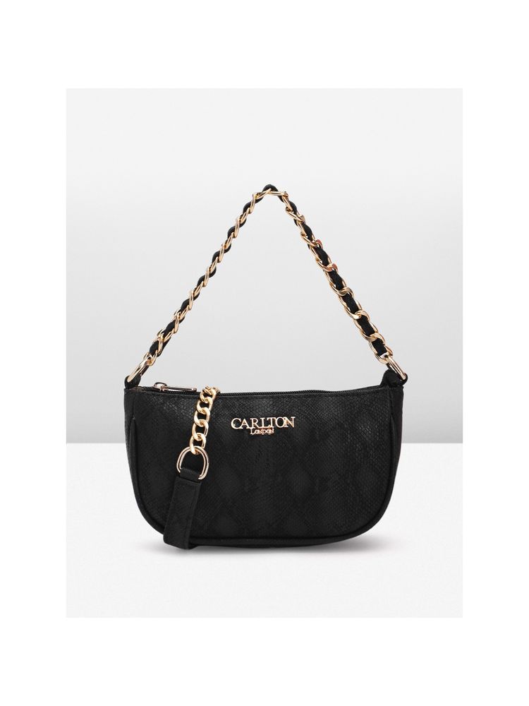 Carlton London Raffaella Black Textured Sling Bag (M)-image-21