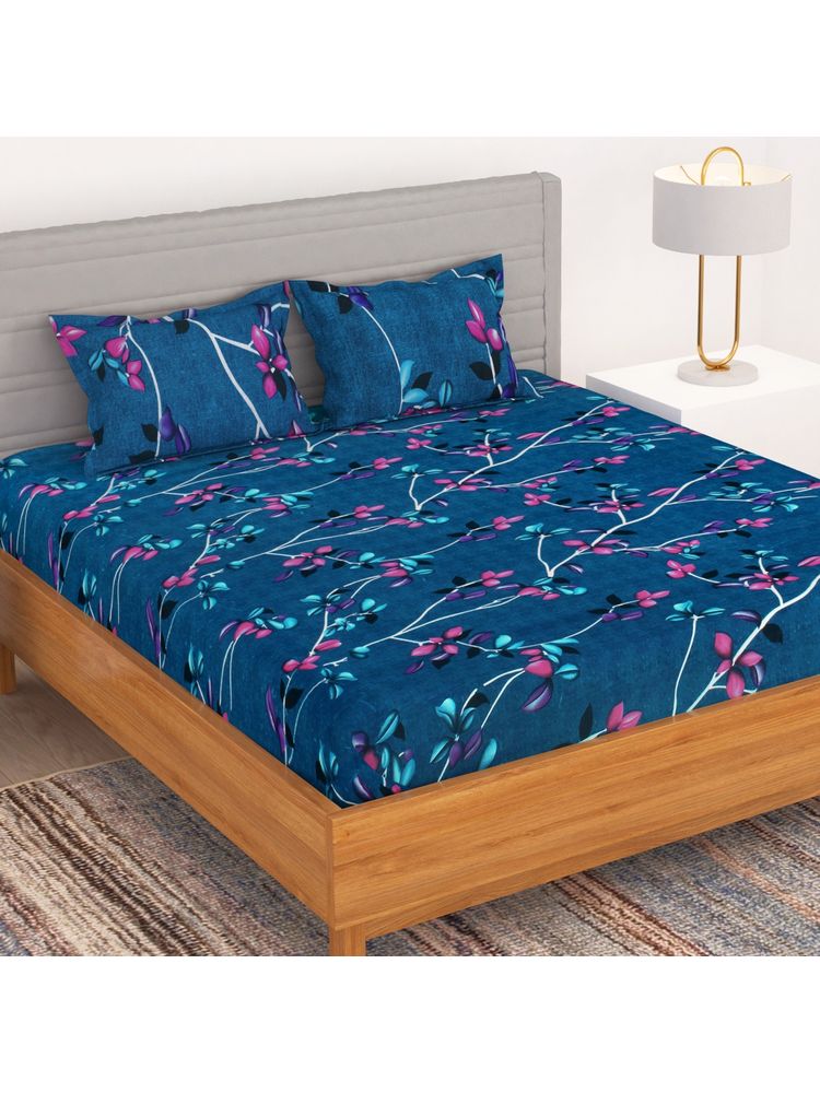Story@Home Bedspun Microfiber Blue 1 U Double Size Bed Sheet with 2 Pillow Covers (Queen)-picture-28