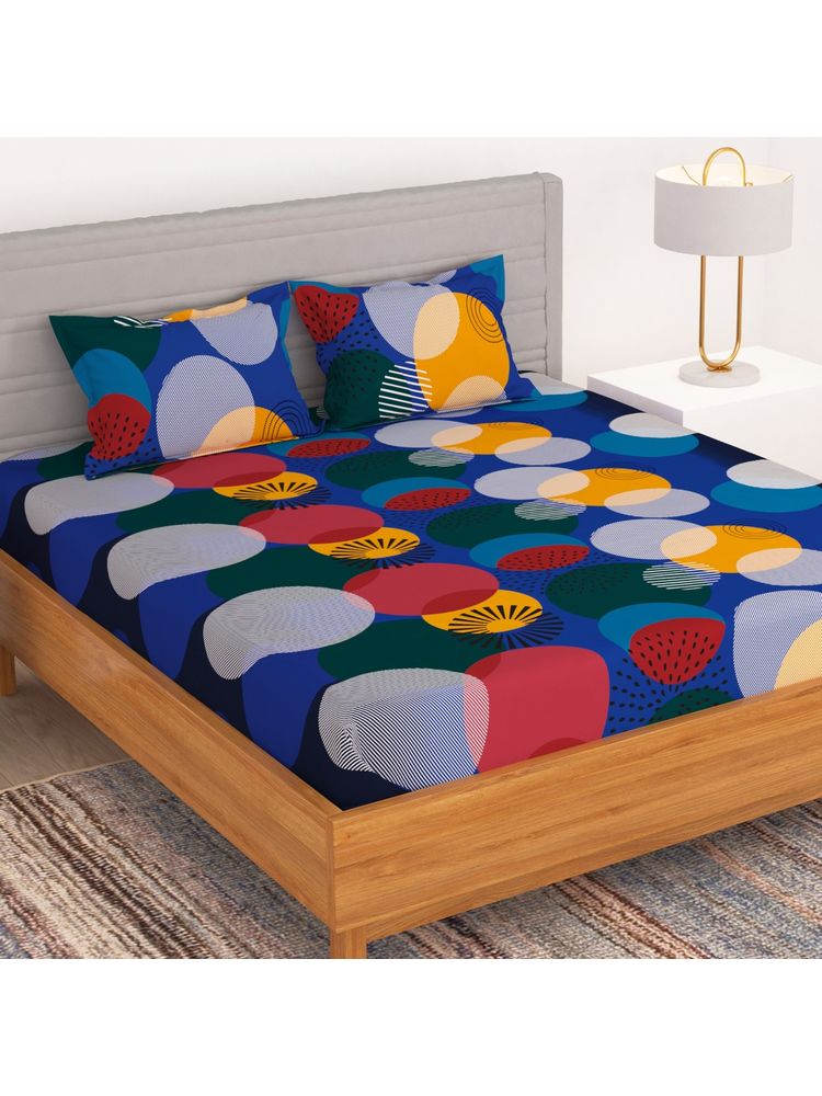 Story@Home Bedspun Microfiber Blue 1 U Double Size Bed Sheet with 2 Pillow Covers (Queen)-picture-25