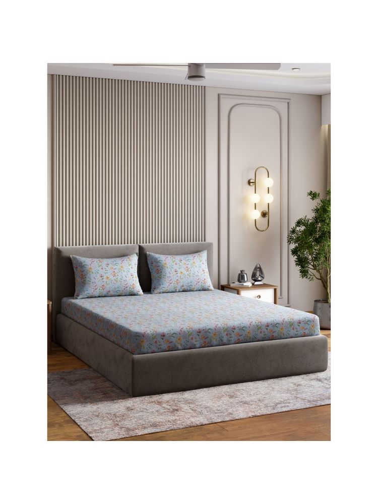 Haus & Kinder Signature Combed 210 Tc King Fitted Bedsheet, Petal Haze, Multi-color-picture-24