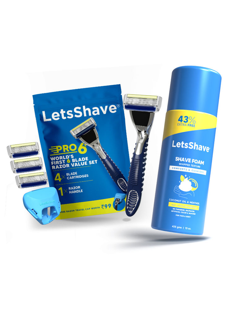 LetsShave Pro 6 Plus Shaving Kit (1 Handle + Pack of 4 Blades + Shaving foam + Razor Cap)-image-29