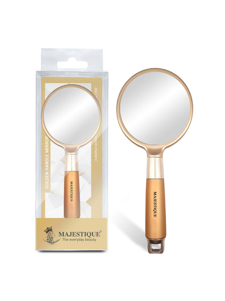 Majestique Handle Mirror for Makeup - Gold Finesse 8 Inch for Travel for Men and Women