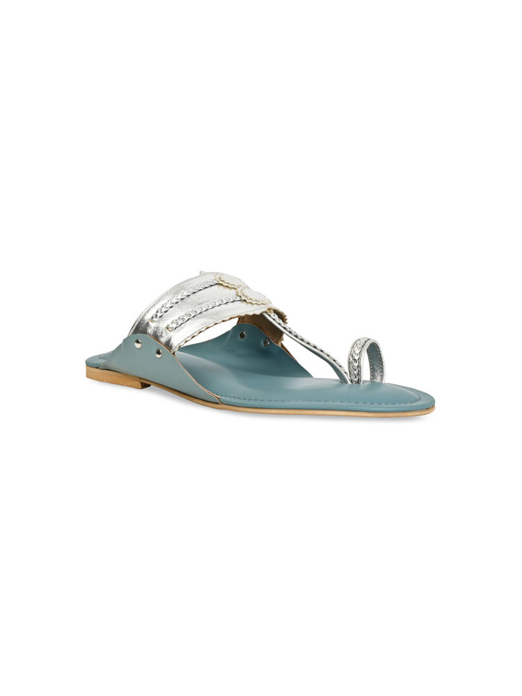 ROCIA By Regal Silver Women Funky Flat Kolhapuris