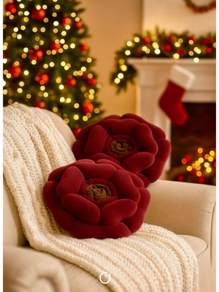 BAJO'S Maroon Rose Decorative Cushions (Pack of 2)-image-10