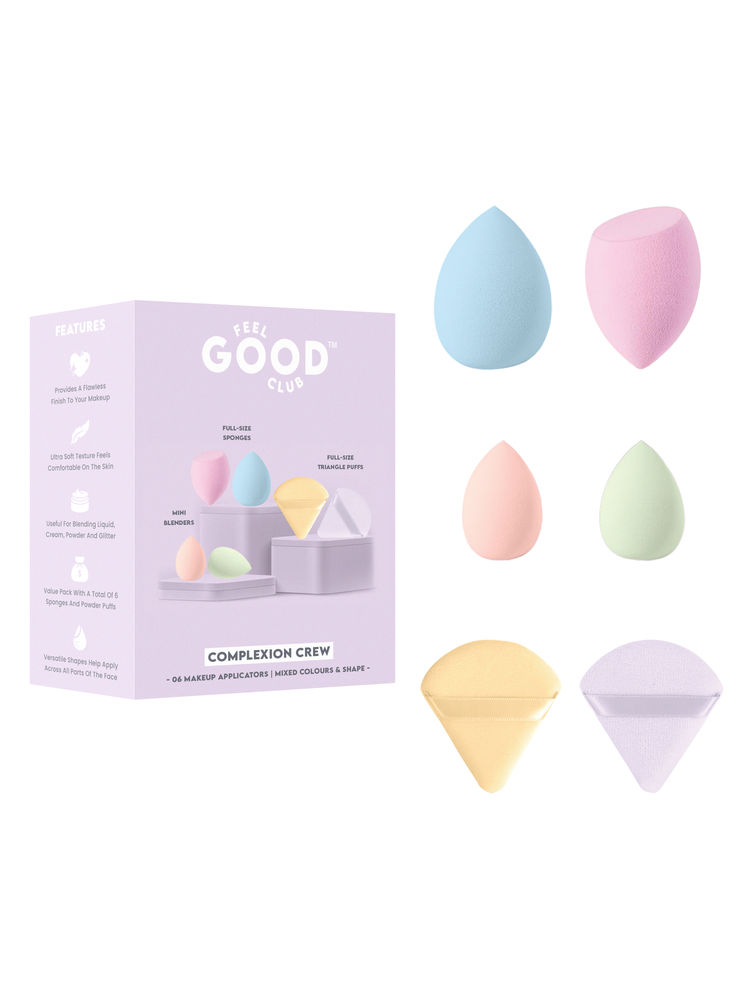 Feel Good Club 6 Pc Makeup Applicators in Mixed Colours- Beauty Sponge Blenders & Pizza Powder Puffs