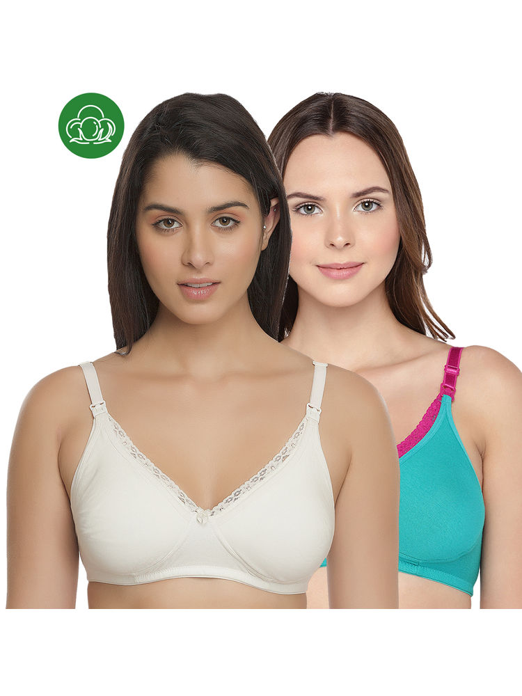 Inner Sense Organic Cotton Antimicrobial Laced Nursing Bra Pack of 2 - Multi-Color-picture-5