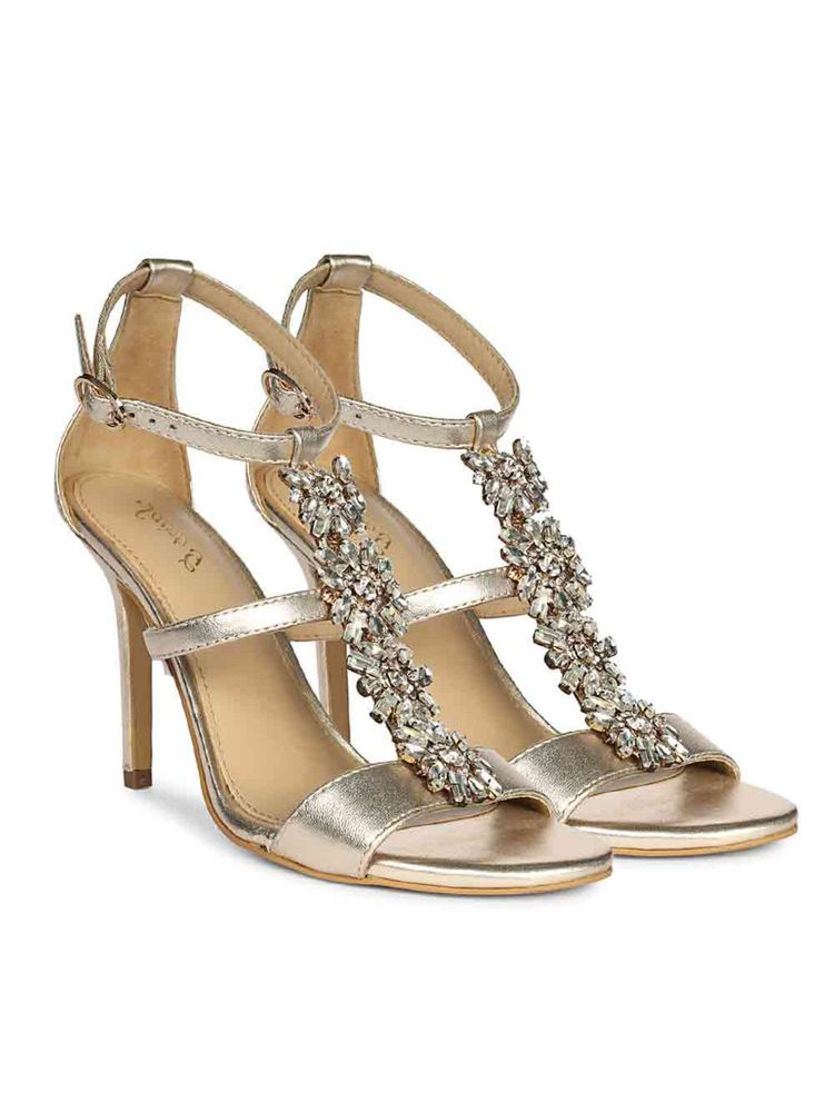 Saint G Women Gold Leather Stiletto Heels-picture-11