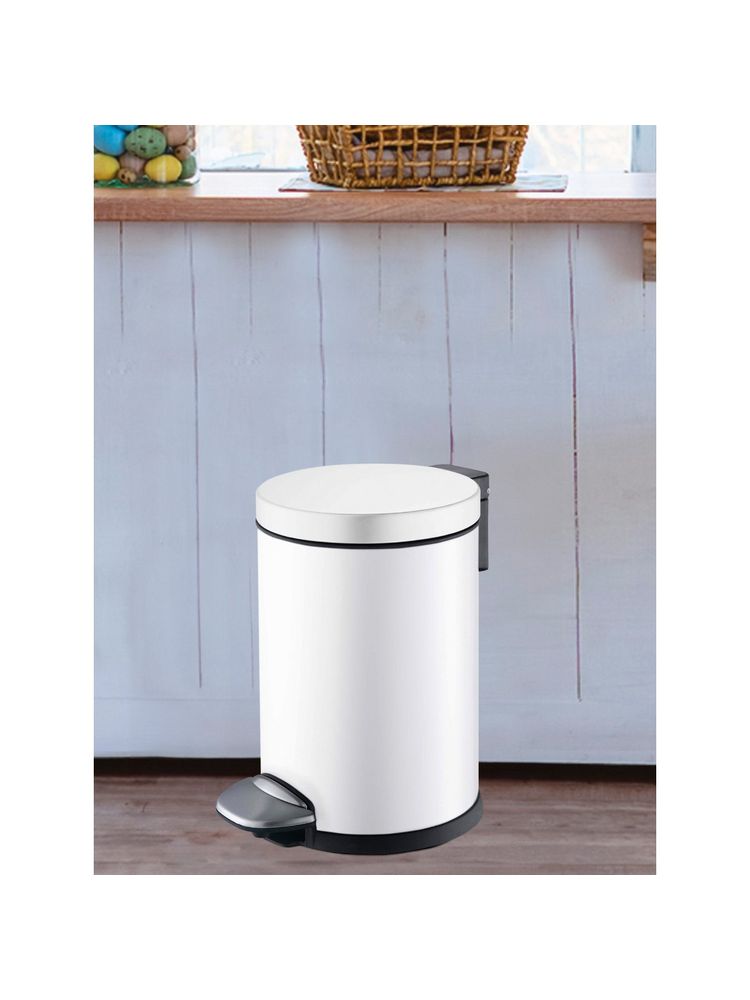 OBSESSIONS Fingerprint Resistant Round Peddle Dustbin, 3 Ltr, White-image-3