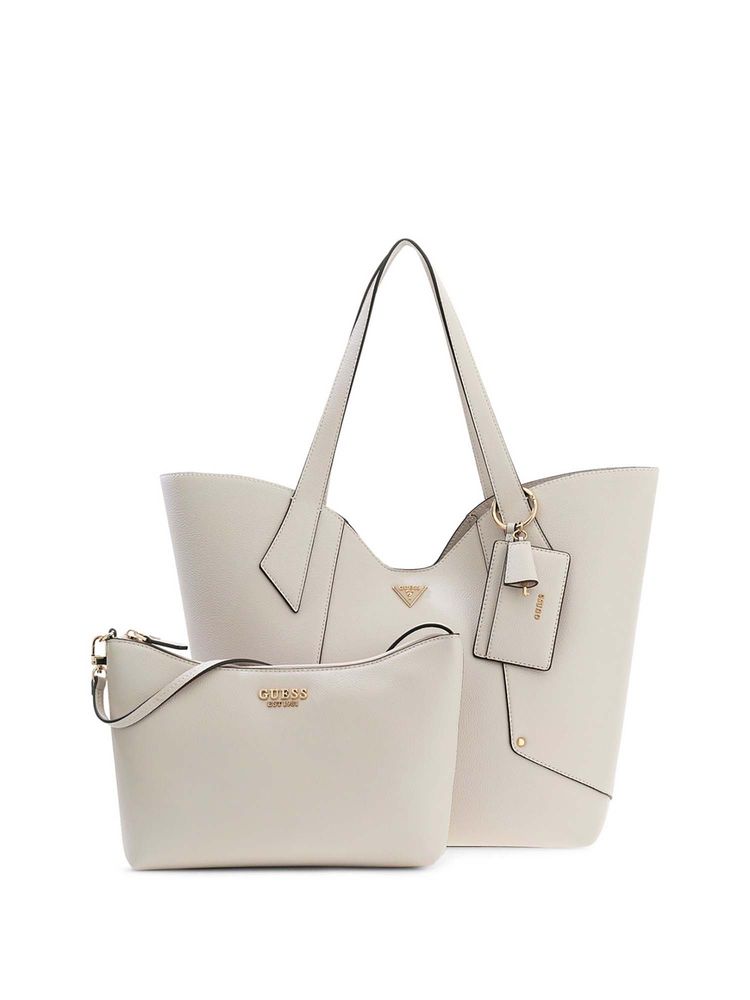 guess fashion Guess Women Off White Solid Darcy Tote Bag with Inner Bag and Card Holder-picture-12