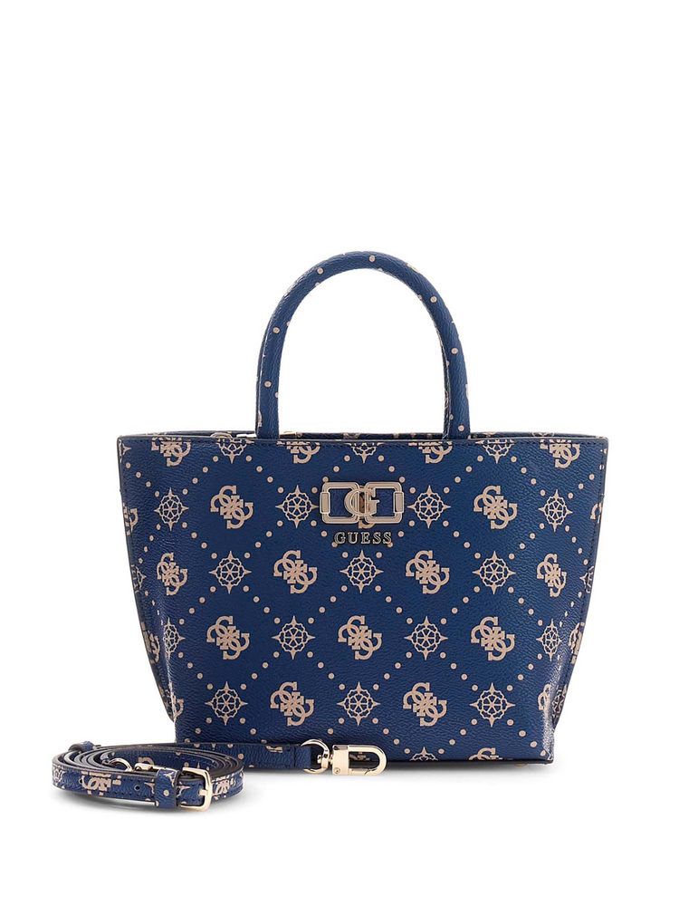 guess fashion Guess Women Blue Printed Emelie Logo Tote Bag with Detachable Strap-picture-26