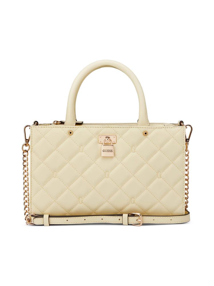 guess fashion Guess Women Cream Quilted Ramona Satchel Bag with Detachable Strap-picture-35