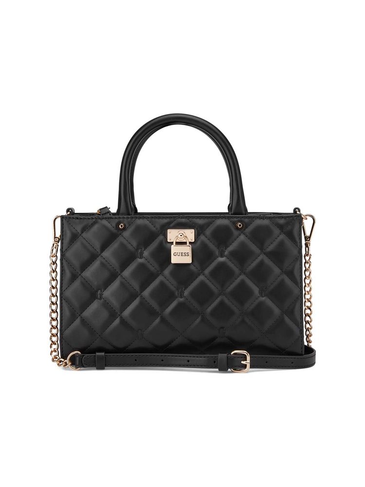 guess fashion Guess Women Black Quilted Ramona Satchel Bag with Detachable Strap-picture-28