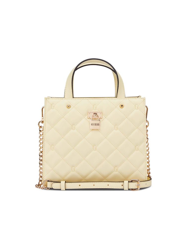 Guess Women Cream Quilted Ramona Satchel Bag with Detachable Strap-image-35