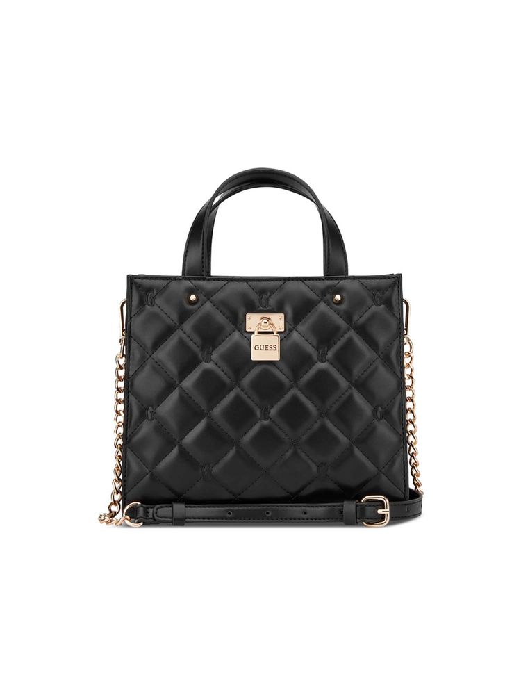 guess fashion Guess Women Black Quilted Ramona Satchel Bag with Detachable Strap-picture-31