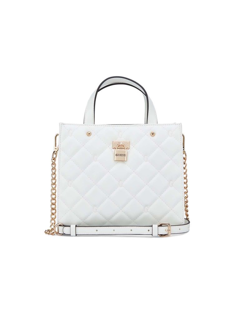 guess fashion Guess Women White Quilted Ramona Satchel Bag with Detachable Strap-picture-34