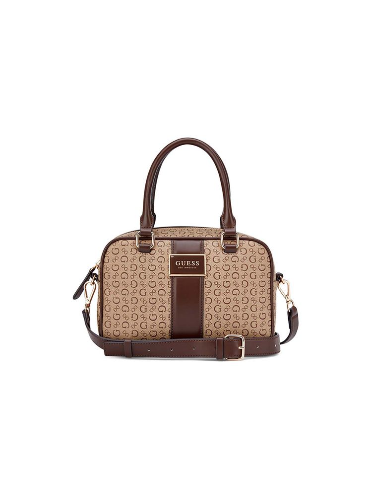 guess fashion Guess Women Light Brown Printed Isabella Handbag with Detachable Strap-picture-11