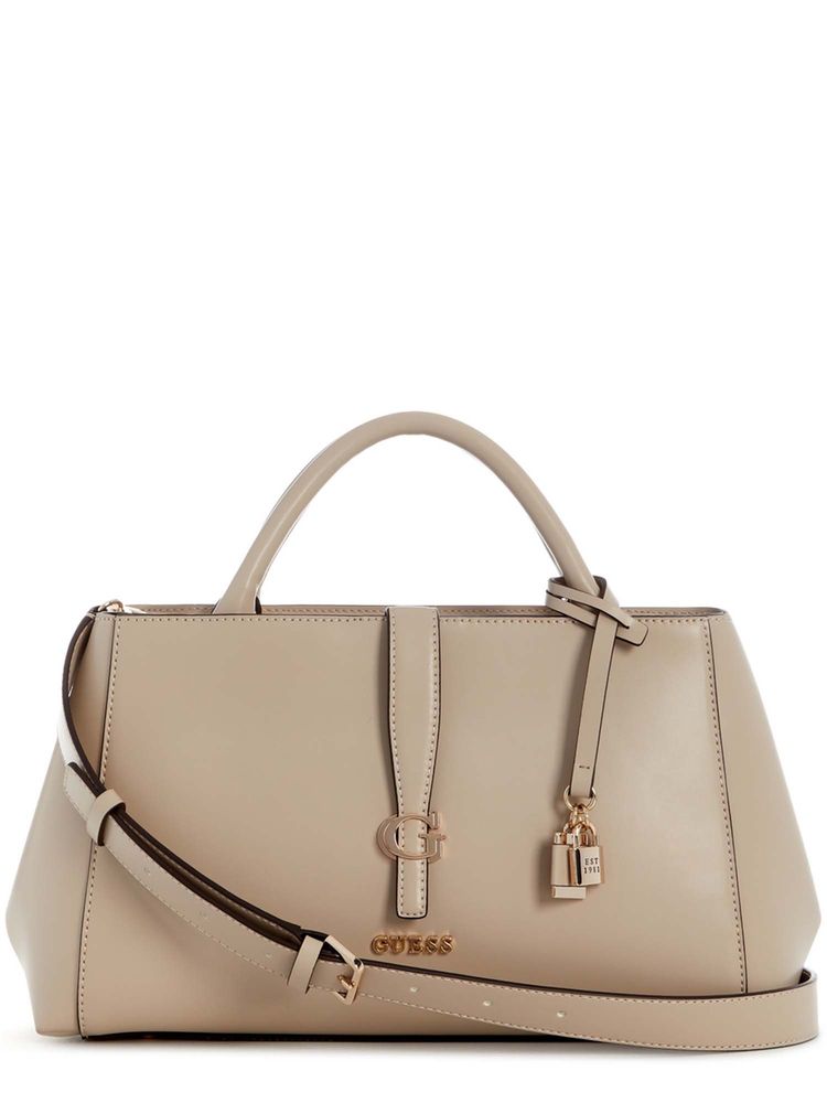 Guess Women Beige Solid Carrie Handbag with Detachable Strap-image-11