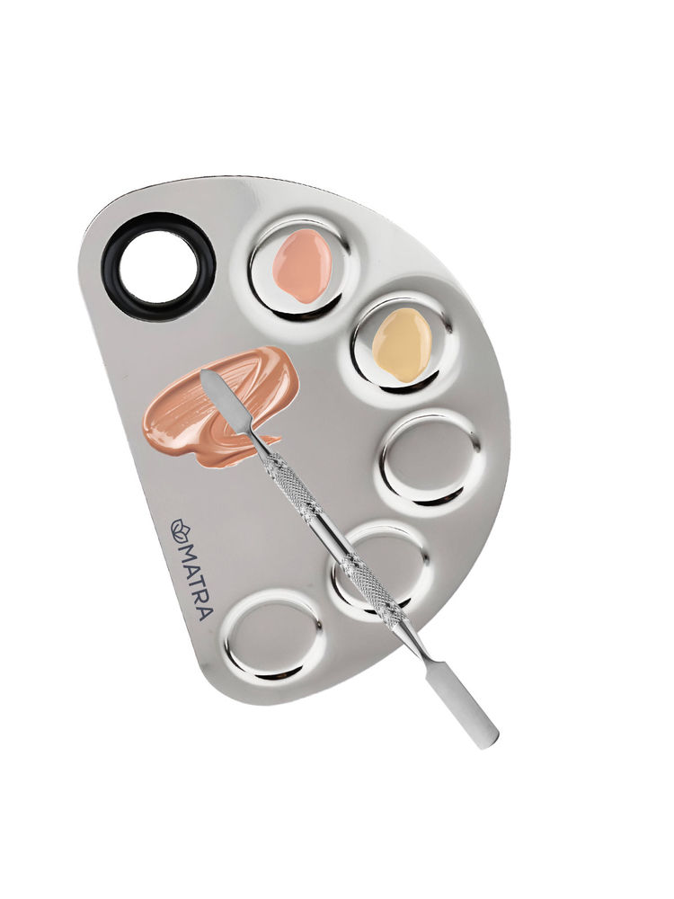 Matra Stainless Steel Round Makeup Mixing Palette with Spatula Tool & Dips Cosmetic Tray-picture-12