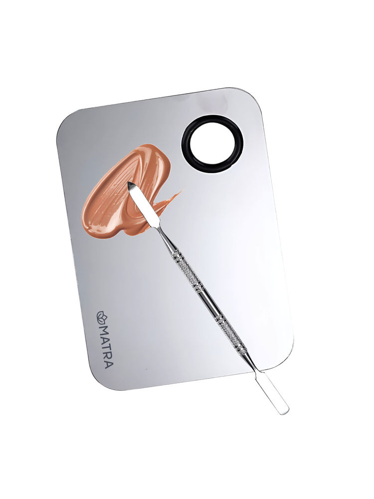 Matra Stainless Steel Makeup Mixing Palette with Spatula Tool Cosmetic Makeup Blending Tray (Flat)