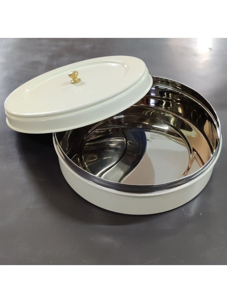Living With Elan Round Stainless Steel Storage Roti Box- Off White