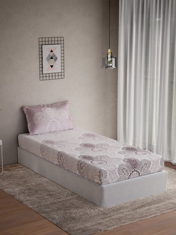 Ddecor Live Beautiful Cotton Ethnic Optima 144TC Single Bedsheet With Pillow Cover - Purple-image-37