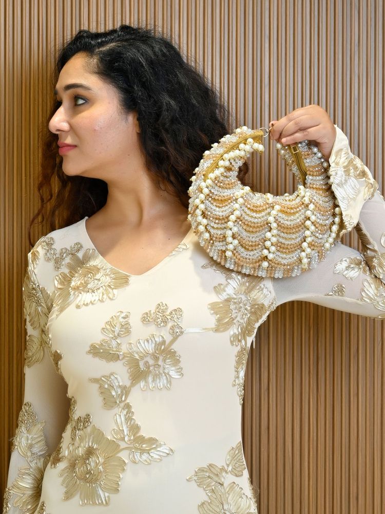 Odette Dark Beige Suede Embellished Clutch For Women-image-16