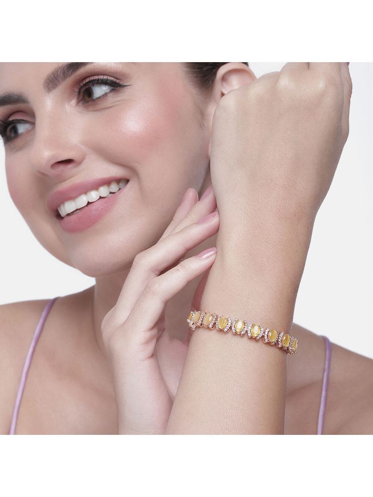 Estele Rose Gold Plated Cz Ravishing Bracelet with Mint Yellow Stones for Women-image-1