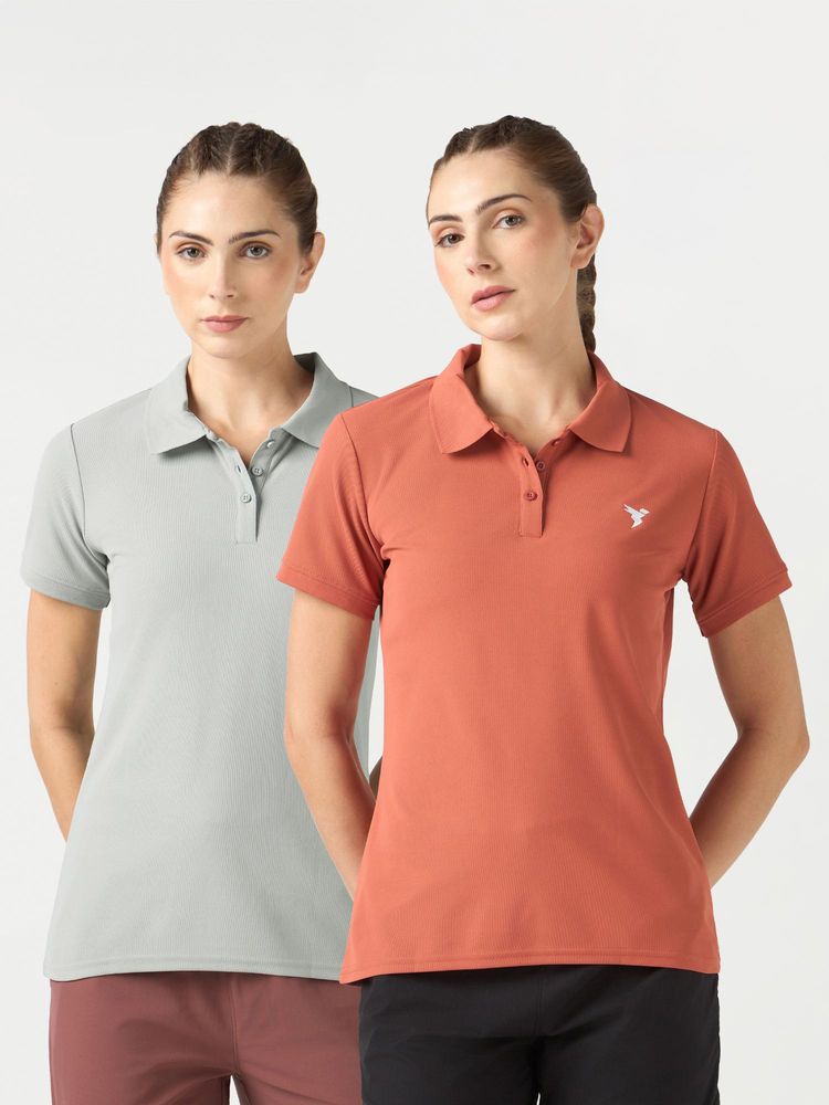 Technosport Multi-Colour Women's Slim Fit Polo Sports T-Shirt (Pack Of 2)-picture-24