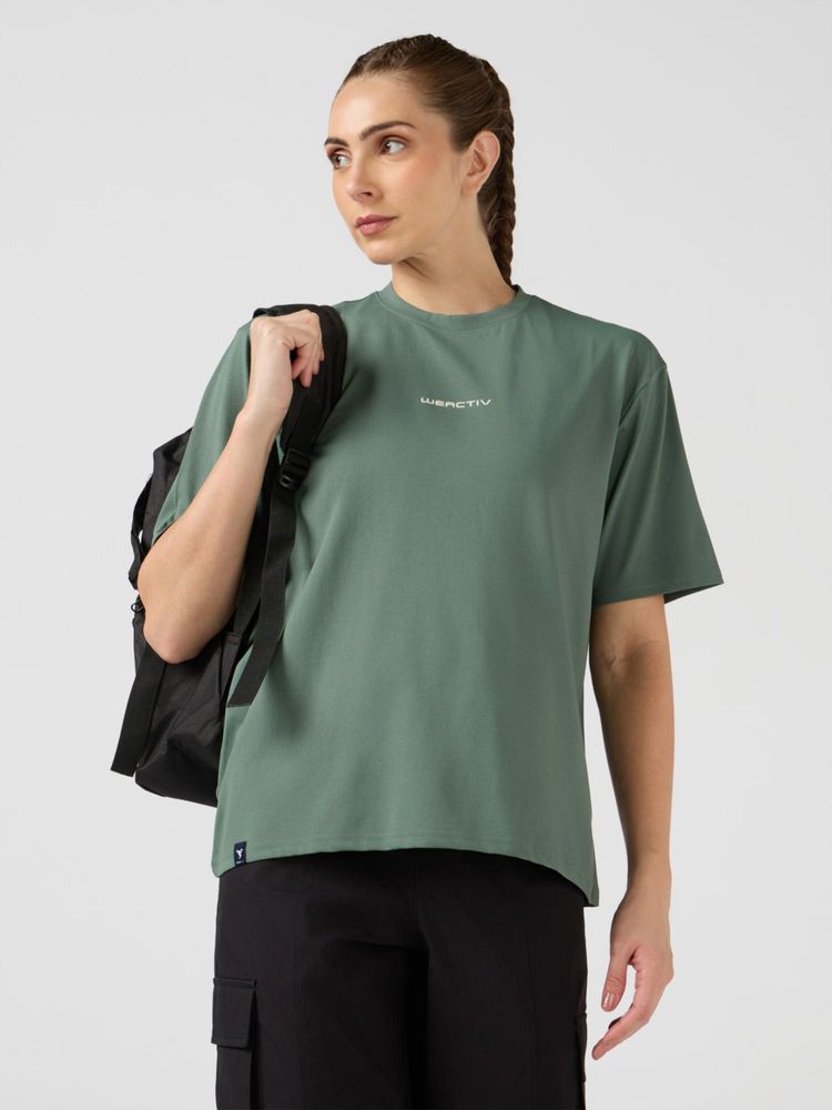 Technosport Green Women's Printed Boxy Fit Round Neck Sports T-Shirt with Cotflex-picture-14