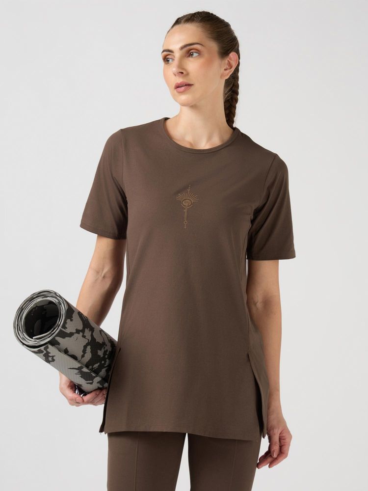 Technosport Brown Women's Soft Stretch Gym Yoga Performance Sports T-Shirt-picture-11