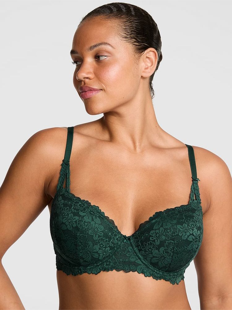 victoria's secret intimates Victoria's Secret Pink Wink Green Self Design Push Up Bra-picture-35