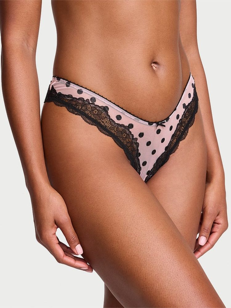 victoria's secret intimates Victoria's Secret Pink Tease Sheer Dot High-Leg Thong Panty-picture-6