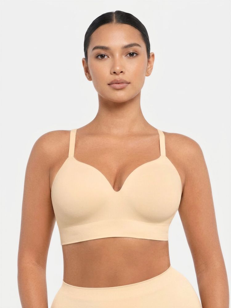 Shop The Edit Off White Wireless Push-Up Seamless Full Coverage Bra-image-34