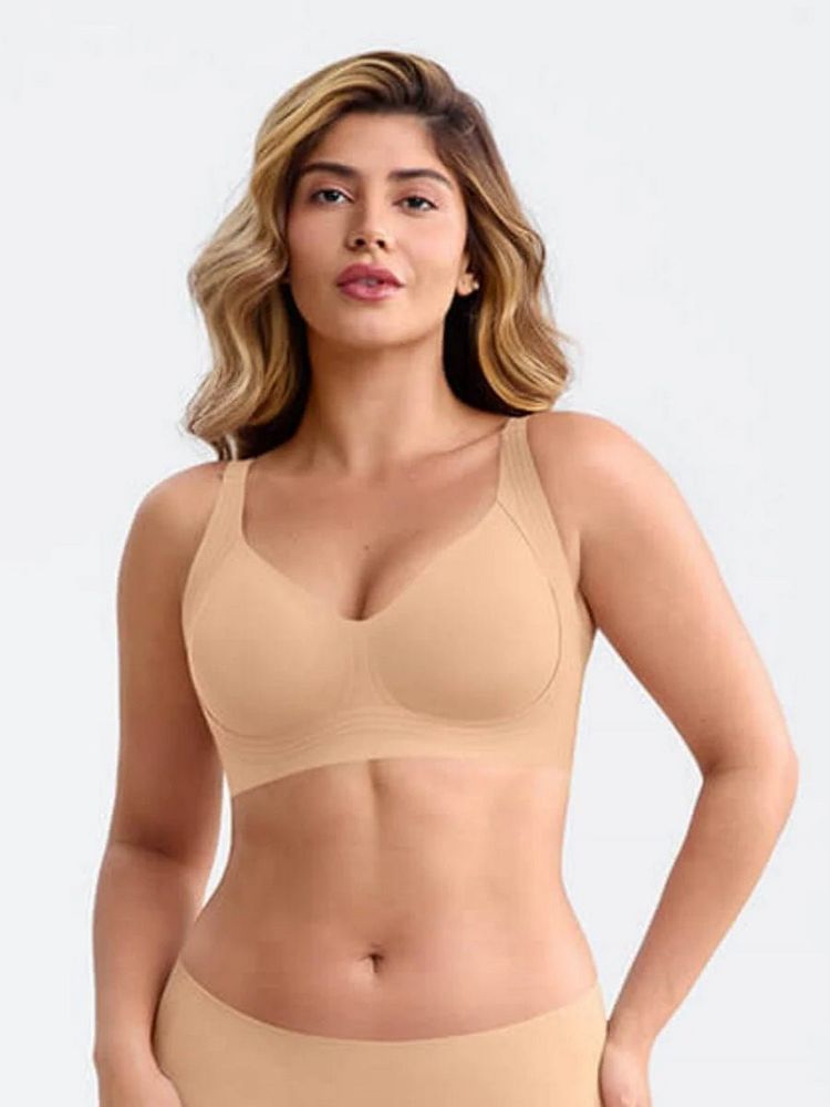 Shop The Edit Beige Wireless Seamless Full Coverage Plunge Everyday Bras-picture-14
