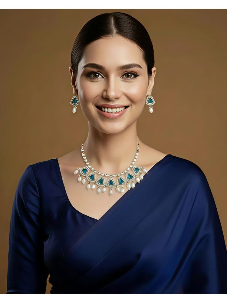 SOLLIGHT Women Blue Zirconia and Pearl Bead Jewellery Set-image-40