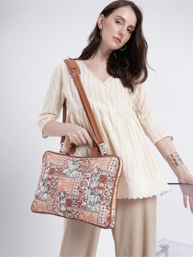Anekaant Petal Posh Tan Ethnic Printed Polycotton Laptop Bag-picture-25