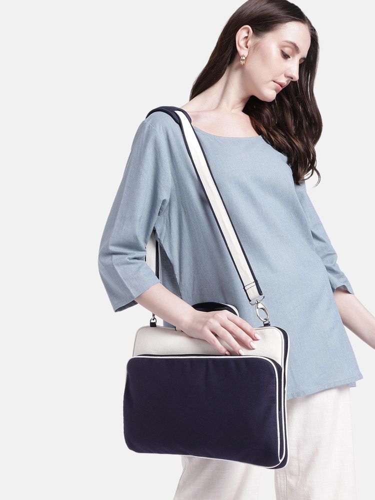Anekaant Transit Navy Colorblock Canvas Laptop Bag-picture-25