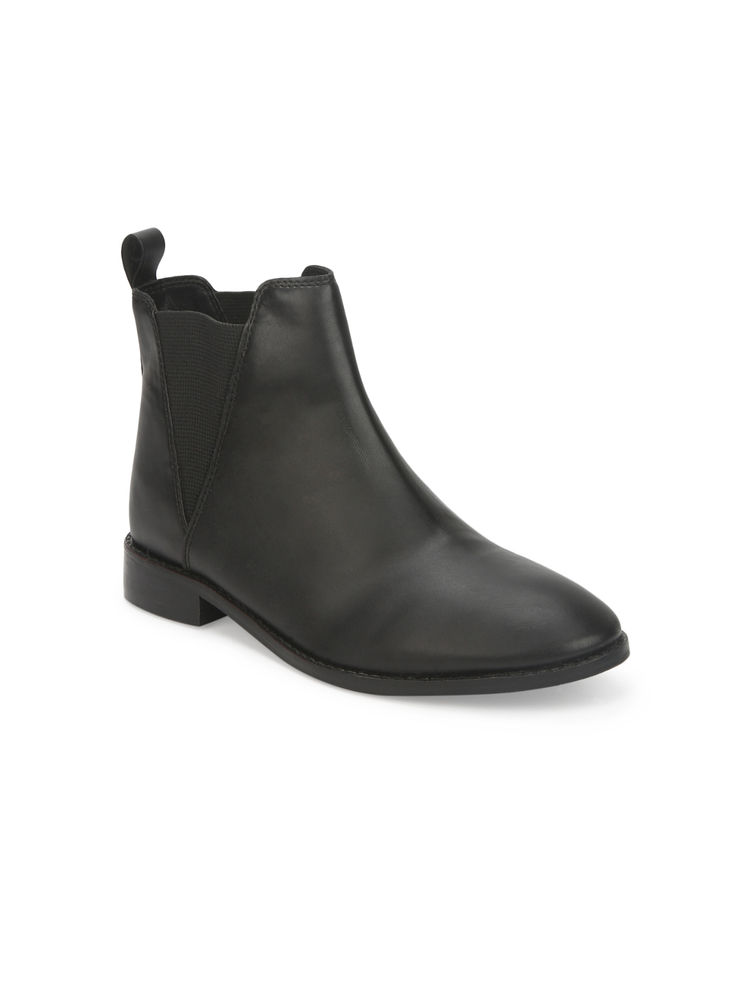 Truffle Collection Black Pu Slip On Low Ankle Boots