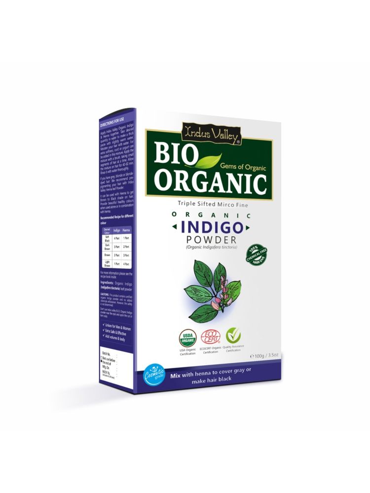 Indus Valley Bio Organic Indigo Powder, 100% Organic Natural Hair Coloring & Arrests Early Greying