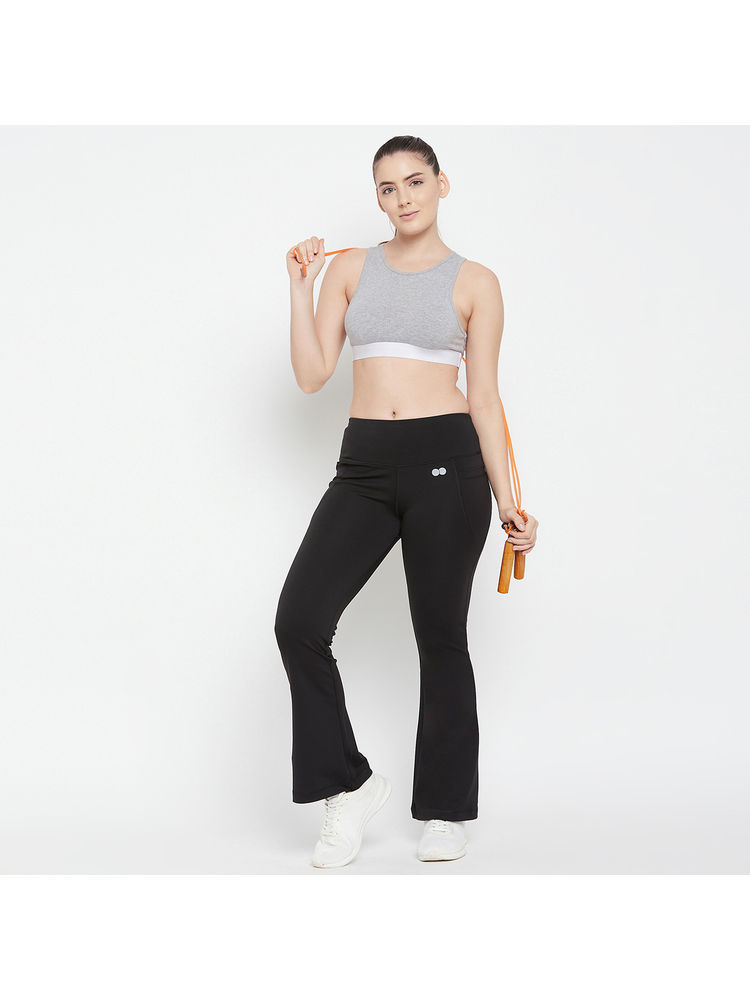 Clovia Comfort-fit High Waist Flared Yoga Pants-Black