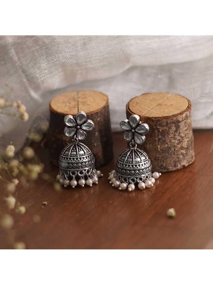Teejh Luminous Polki Silver Oxidised Pearl Jhumki Earrings-picture-13