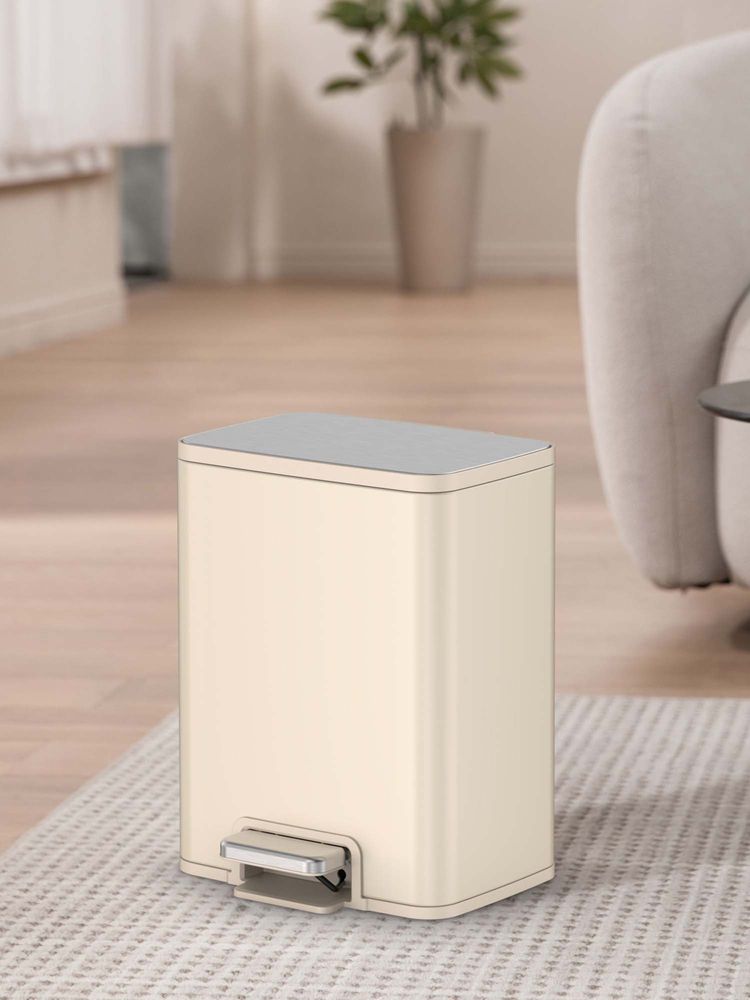 OBSESSIONS Eko 15L Compact Step Trash Can Vanilla Rectangular Pedal Bin.-image-46