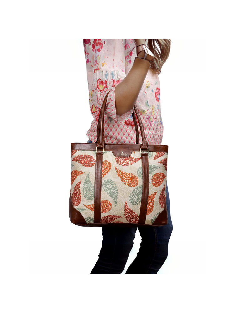 The Clownfish Womens Laptop Bag Miranda Cream Leaf Print - TCFWLBJU-GA-14CR1-LF-picture-34