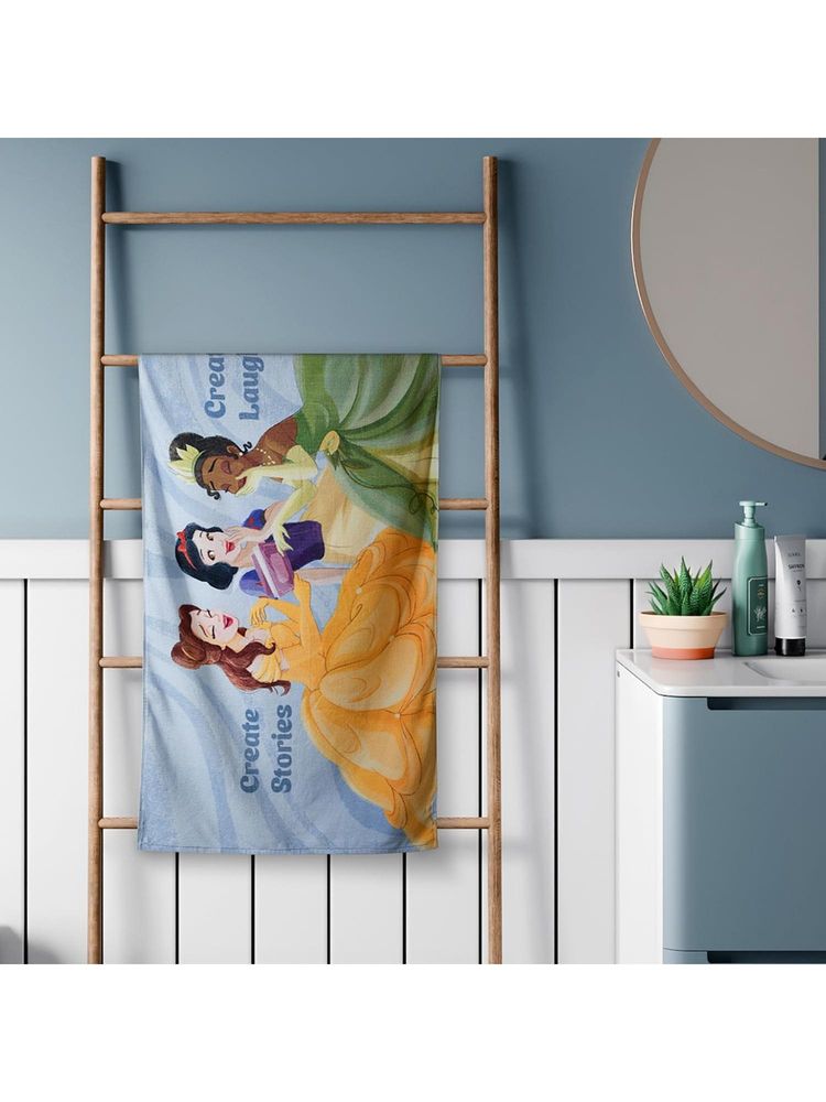 SPACES Disney Princess 380 GSM 100% Cotton Character Printed Bath Towel (XL) - Light Blue-image-31