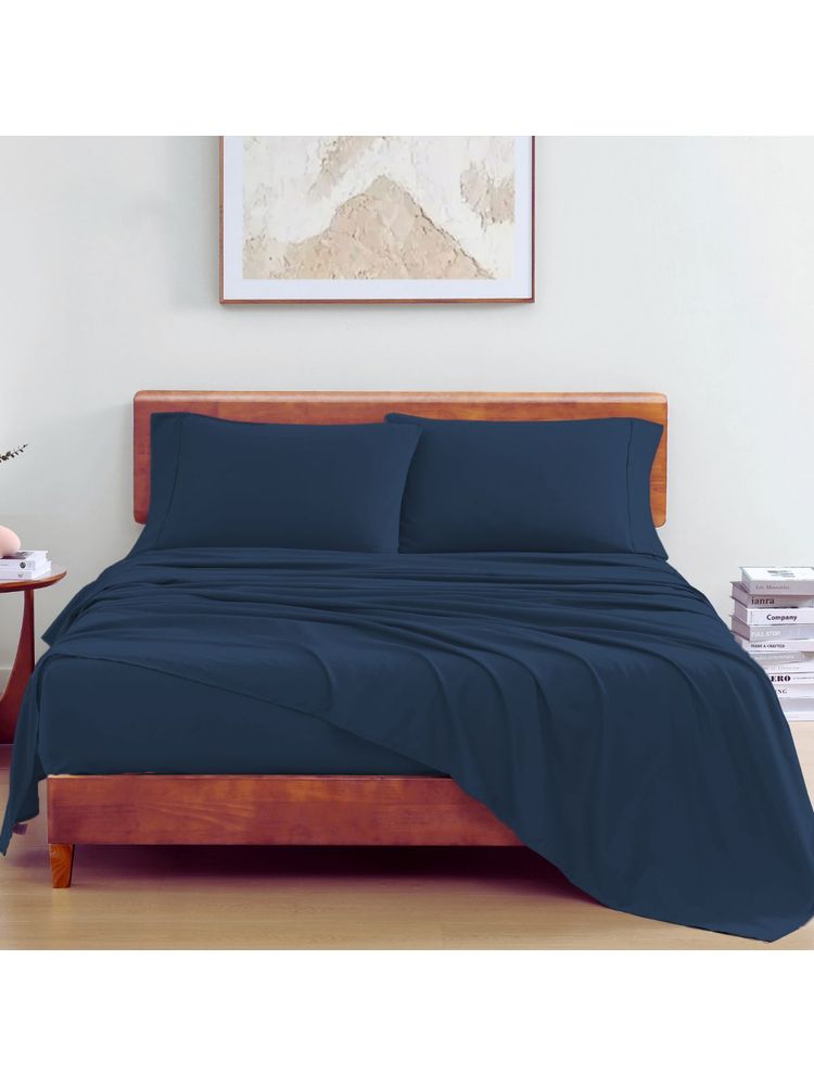 LANE LINEN 100% Organic Cotton Fitted Bedsheet with Pillow Covers - Navy Blue-image-42