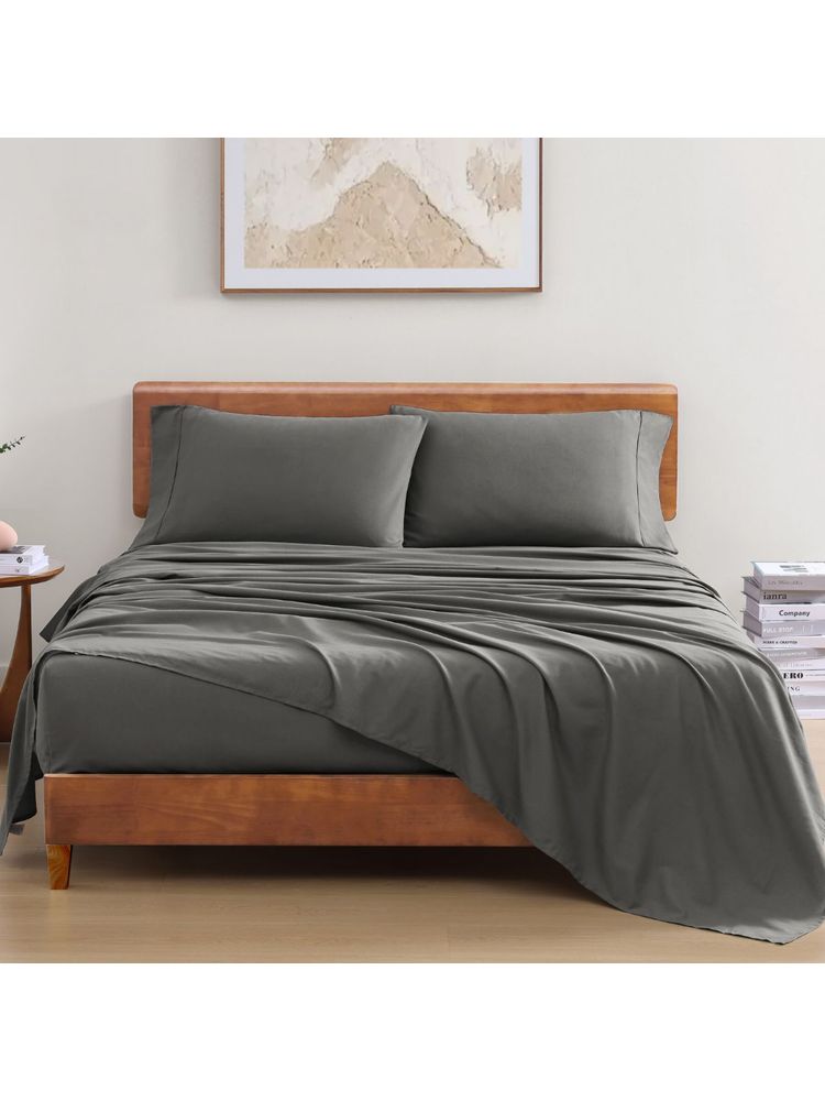 LANE LINEN 100% Organic Cotton Bedsheet with Pillow Cover - Dark Grey-image-33