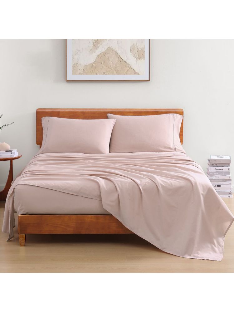 LANE LINEN Pink 144Tc 100% Organic Cotton Bedsheet with 1 Pillow Cover-image-48