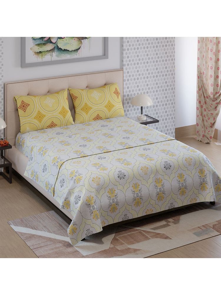 Layers Ivy Collection 125 GSM Ochre Double Flat Bedsheet Set (Queen)-image-2