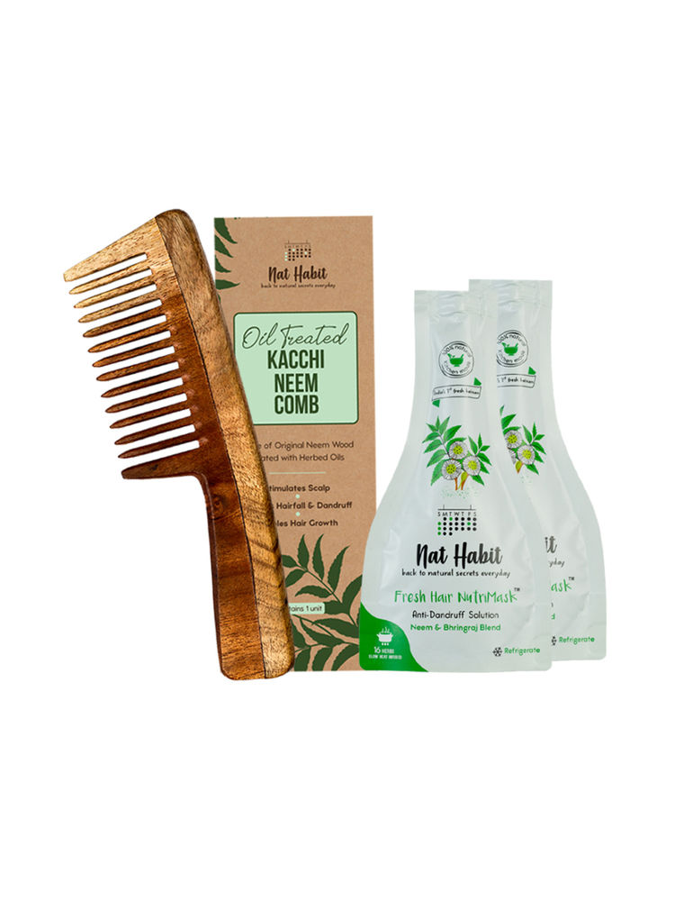 Nat Habit Wide Tooth Kacchi Neem Comb & Neem Bhringraj Nutrimask-picture-31